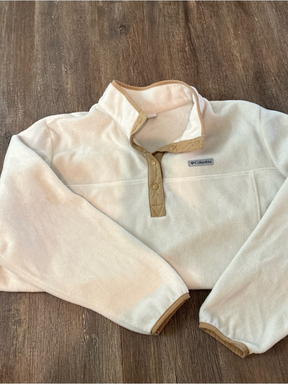 Women Columbia Cream Fleece Pullover with Tan Snap Placket 3XL - Picture 6 of 11